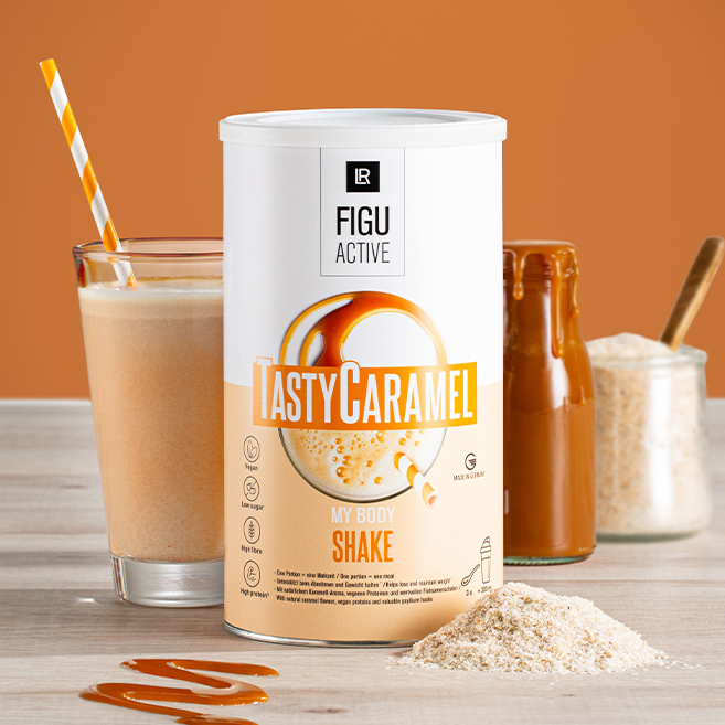 LR FIGUACTIVE Ρόφημα Tasty Caramel Shake: Γεύση καραμέλας βουτύρου με υπέροχα κρεμώδη υφή.