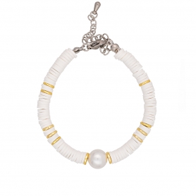 Βραχιόλι Boho της Excite Fashion Jewellery, με  πέρλα, λευκές και χρυσές πλακέ πέτρες. B-110444-45