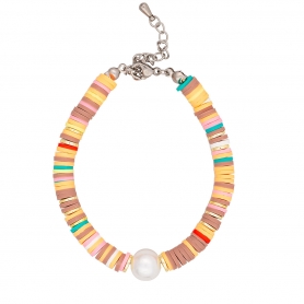 Βραχιόλι Boho της Excite Fashion Jewellery, με  πέρλα, και πολύχρωμες πλακέ πέτρες. B-110446-45