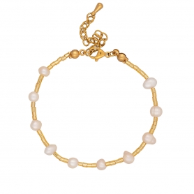 Βραχιόλι της Excite Fashion Jewellery, με  μαργαριταράκια και χρυσές χάντρες. B-110447-45