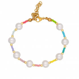 Βραχιόλι της Excite Fashion Jewellery, με πέρλες και πολύχρωμες χάντρες. B-110449-45