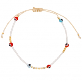 Βραχιόλι μακραμέ Boho της Excite Fashion Jewellery, με ματάκια, λευκές πέτρες και χρυσές χάντρες. B-110476-45