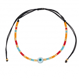 Βραχιόλι λεπτό Boho της Excite Fashion Jewellery, με ματάκι και πολύχρωμες χάντρες. B-110482-45