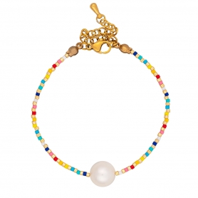 Βραχιόλι λεπτό Boho της Excite Fashion Jewellery, με πέρλα και πολύχρωμες χάντρες. B-110483-45