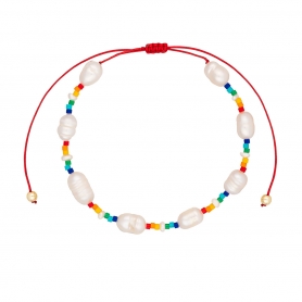 Βραχιόλι λεπτό μακραμέ Boho της Excite Fashion Jewellery, με μαργαριταράκια και πολύχρωμες χάντρες. B-110487-49