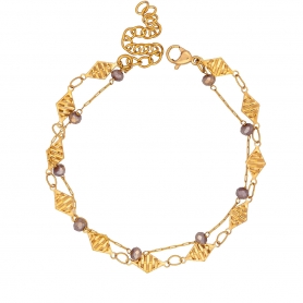 Χειροποίητο διπλό βραχιόλι από την Excite fashion Jewellery,  ατσάλι με επίχρυση αλυσίδα και ροζάριο με μπρονζέ χάντρες. B-1186-01-04-5
