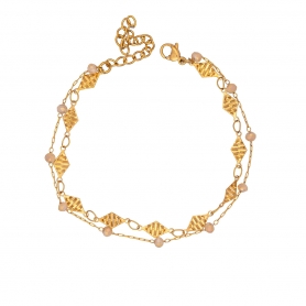 Χειροποίητο διπλό βραχιόλι από την Excite fashion Jewellery,  ατσάλι με επίχρυση αλυσίδα και ροζάριο με ivory χάντρες. B-1186-01-05-5