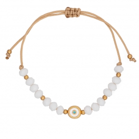 Βραχιόλι μακραμέ της Excite Fashion Jewellery, επίχρυσο ματάκι με σμάλτο και λευκές πέτρες.  B-1402-01-01-49