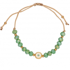 Βραχιόλι μακραμέ της Excite Fashion Jewellery, επίχρυσο ματάκι με σμάλτο και πράσινες πέτρες. B-1402-01-04-49