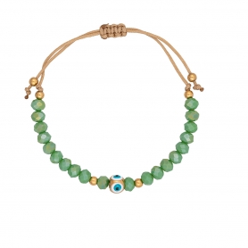 Βραχιόλι μακραμέ της Excite Fashion Jewellery, επίχρυσο ματάκι με σμάλτο και πράσινες πέτρες.  B-1403-01-04-49
