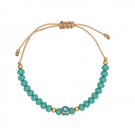 Βραχιόλι μακραμέ της Excite Fashion Jewellery, επίχρυσο ματάκι με γαλάζιο σμάλτο και τυρκουάζ πέτρες.  B-1404-01-03-49