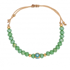 Βραχιόλι μακραμέ της Excite Fashion Jewellery, επίχρυσο ματάκι με γαλάζιο σμάλτο και πράσινες πέτρες. B-1404-01-04-49