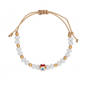 Βραχιόλι μακραμέ της Excite Fashion Jewellery, επίχρυσο πολύχρωμο ματάκι με  σμάλτο και λευκές πέτρες. B-1405-01-01-49