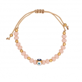 Βραχιόλι μακραμέ της Excite Fashion Jewellery, επίχρυσο πολύχρωμο ματάκι με σμάλτο και nude πέτρες B-1405-01-02-49
