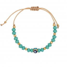 Βραχιόλι μακραμέ της Excite Fashion Jewellery, επίχρυσο πολύχρωμο ματάκι με σμάλτο και τυρκουάζ πέτρες. B-1405-01-03-49