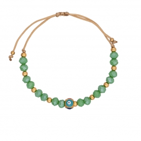 Βραχιόλι μακραμέ της Excite Fashion Jewellery, επίχρυσο πολύχρωμο ματάκι με σμάλτο και πράσινες πέτρες B-1405-01-04-49