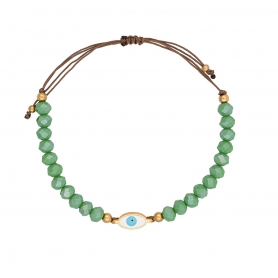 Βραχιόλι μακραμέ της Excite Fashion Jewellery, επίχρυσο  οβάλ ματάκι με σμάλτο και πράσινες πέτρες. B-1409-03-04-49