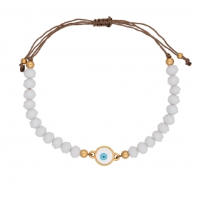 Βραχιόλι μακραμέ της Excite Fashion Jewellery, επίχρυσο στρογγυλό  ματάκι με σμάλτο και λευκές πέτρες. B-1410-03-01-49