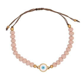 Βραχιόλι μακραμέ της Excite Fashion Jewellery, επίχρυσο στρογγυλό  ματάκι με σμάλτο και nude πέτρες. B-1410-03-02-49