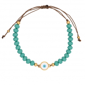 Βραχιόλι μακραμέ της Excite Fashion Jewellery, επίχρυσο στρογγυλό  ματάκι με σμάλτο και τυρκουάζ πέτρες. B-1410-03-03-49
