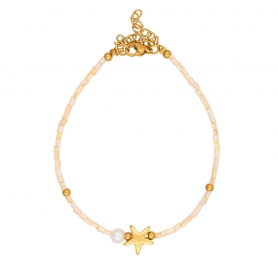 Χειροποίητο βραχιόλι αστερίας της  Excite Fashion Jewellery, με nude χάντρες, χρυσές μεταλλικές και περλίτσα. B-1727-01-12-4