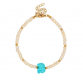 Χειροποίητο βραχιόλι ελεφαντάκι της  Excite Fashion Jewellery, με μαργαριτράκια  και χρυσές χάντρες. B-1728-01-17-4