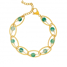 Χειροποίητο διπλό βραχιόλι της  Excite Fashion Jewellery, από ανοξείδωτο ατσάλι με πράσινες πέτρες και οβάλ επίχρυση αλυσίδα. B-1730-01-30-65