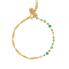 Χειροποίητο  βραχιόλι half & half της  Excite Fashion Jewellery, από ανοξείδωτο ατσάλι με αλυσίδα dots  και ροζάριο με τρίχρωμα κρυσταλλάκια. B-1731-01-30-55