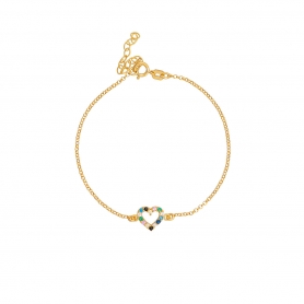Βραχιόλι καρδιά Excite fashion Jewellery  με πολύχρωμα ζιργκόν απο επιχρυσωμένο ασήμι 925. B-32-MOYLT-G-6