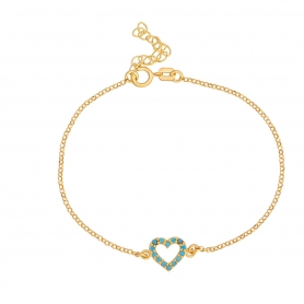Βραχιόλι καρδιά Excite fashion Jewellery  με τυρκουάζ  ζιργκόν απο επιχρυσωμένο ασήμι 925. B-32-TYRK-G-6