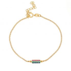 Βραχιόλι της Excite Fashion Jewellery με μοτίφ μπάρα  στολισμένη με πολύχρωμα  ζιργκόν  από επιχρυσωμένο ασήμι 925. B-52-MYLTI-G-55