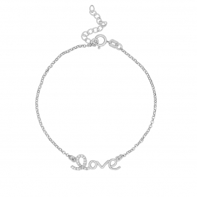 Μοντέρνο βραχιόλι Love της Excite Fashion Jewellery στολισμένο με λευκά  ζιργκόν από επιπλατινωμένο ασήμι 925. B-57-AS-S-6