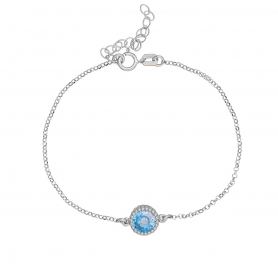 Βραχιόλι της Excite Fashion Jewellery ροζέτα με γαλάζιο  ζιργκόν  από επιπλατινωμένο ασήμι 925. B-58-AQUA-S-79