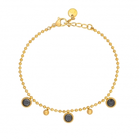 Βραχιόλι από την Excite Fashion Jewellery dots από ανοξείδωτο επίχρυσο ατσάλι με κρεμαστά στρογγυλά στοιχεία και μαύρα κρυσταλλάκια. B-YH1201A-BLACK-55