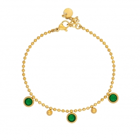 Βραχιόλι από την Excite Fashion Jewellery dots από ανοξείδωτο επίχρυσο ατσάλι με κρεμαστά στρογγυλά στοιχεία και πράσινα κρυσταλλάκια. B-YH1201A-GREEN-55