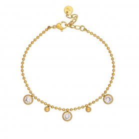 Βραχιόλι από την Excite Fashion Jewellery dots από ανοξείδωτο επίχρυσο ατσάλι με κρεμαστά στρογγυλά στοιχεία και λευκά κρυσταλλάκια. B-YH1201A-WHITE-55