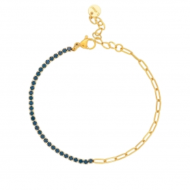 Βραχιόλι από την Excite Fashion Jewellery half & half  από ανοξείδωτο ατσάλι με οβάλ αλυσίδα και μπλέ ζιργκόν. B-YH1306A-G-BLUE-55