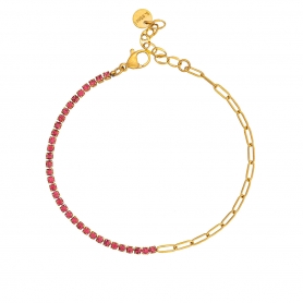 Βραχιόλι από την Excite Fashion Jewellery half & half  από ανοξείδωτο ατσάλι με οβάλ αλυσίδα και ροζ  ζιργκόν. B-YH1306A-G-PINK-55