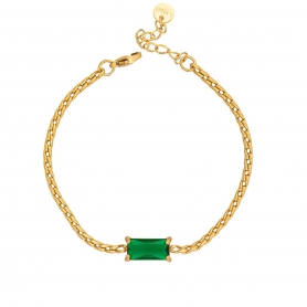 Βραχιόλι από την Excite Fashion Jewellery, αλυσίδα  από ανοξείδωτο επιχρυσωμένο ατσάλι με πράσινο κρύσταλλο. B-YH1671A-GREEN-G-55