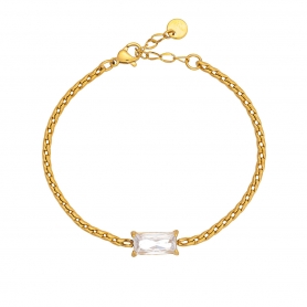Βραχιόλι από την Excite Fashion Jewellery, αλυσίδα  από ανοξείδωτο επιχρυσωμένο ατσάλι με λευκό κρύσταλλο. B-YH1671A-WHITE-G-55