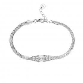 Βραχιόλι από την Excite Fashion Jewellery σχέδιο φίδι από ανοξείδωτο ασημί ατσάλι με λευκό κρύσταλλο. B-YH952A-S-65