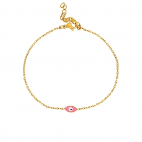 Βραχιόλι της Excite Fashion Jewellery, ματάκι με ροζ και λευκό σμάλτο από  επιχρυσωμένο ανοξείδωτο ατσάλι. B001-PINK-4