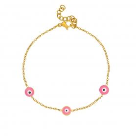 Βραχιόλι της Excite Fashion Jewellery, σειρά ματάκια με ροζ σμάλτο από  επιχρυσωμένο ανοξείδωτο ατσάλι. B006-PINK-65