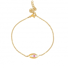 Βραχιόλι της Excite Fashion Jewellery, ματάκι με ροζ και λευκό σμάλτο από  επιχρυσωμένο ανοξείδωτο ατσάλι. B008-PINK-6