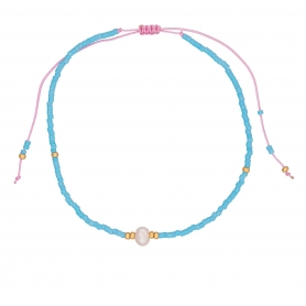Βραχιόλι ποδιού της Excite Fashion Jewellery με πέρλα, γαλάζιες  χάντρες από ανοξείδωτο ατσάλι. BP-110452-45