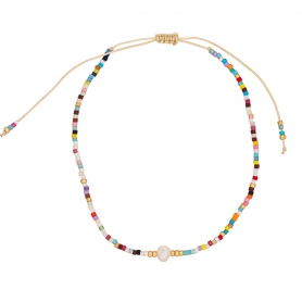 Βραχιόλι ποδιού  της Excite Fashion Jewellery με πέρλα και πολύχρωμες χάντρες από ανοξείδωτο ατσάλι. BP-110453-45