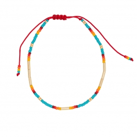 Βραχιόλι ποδιού της Excite Fashion Jewellery με πολύχρωμες χάντρες και δέσιμο μακραμέ. BP-110462-45