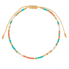 Βραχιόλι ποδιού της Excite Fashion Jewellery με τιρκουάζ, λευκές, κοραλί και χρυσές χάντρες από ανοξείδωτο ατσάλι. BP-110464-45