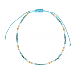 Βραχιόλι ποδιού της Excite Fashion Jewellery με γαλάζιες, λευκές και χρυσές χάντρες από ανοξείδωτο ατσάλι. BP-110468-45