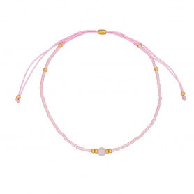 Βραχιόλι λεπτό  Boho της Excite Fashion Jewellery, με ροζ πέτρα, χρυσές και ροζ χάντρες. BR-0115-4